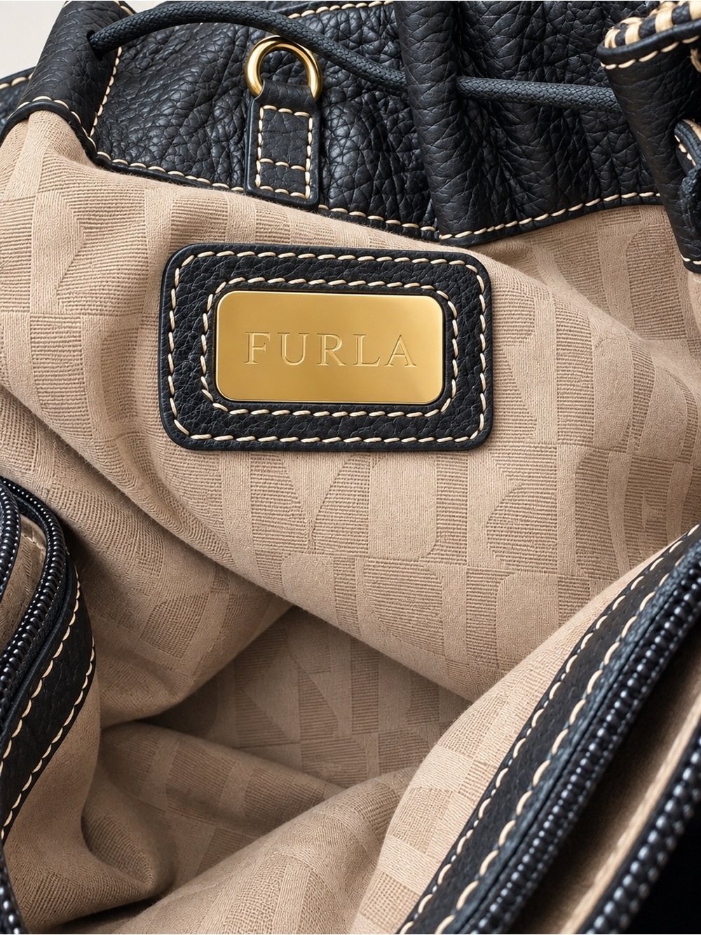 Furla Brown & Beige Printed Bucket Bag Gold-Tone Hardware - Picture 6 of 8